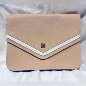 *3 for $20* Belt Bag/Clutch, Tan/Ivory/Gold, Chevron Design, Magnetic Close.